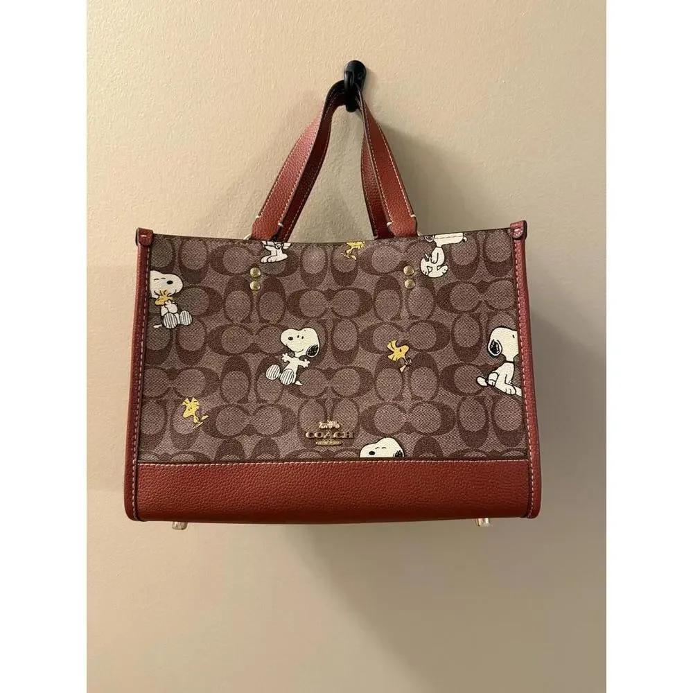 Coach Brown & Red Snoopy Signature Canvas Tote